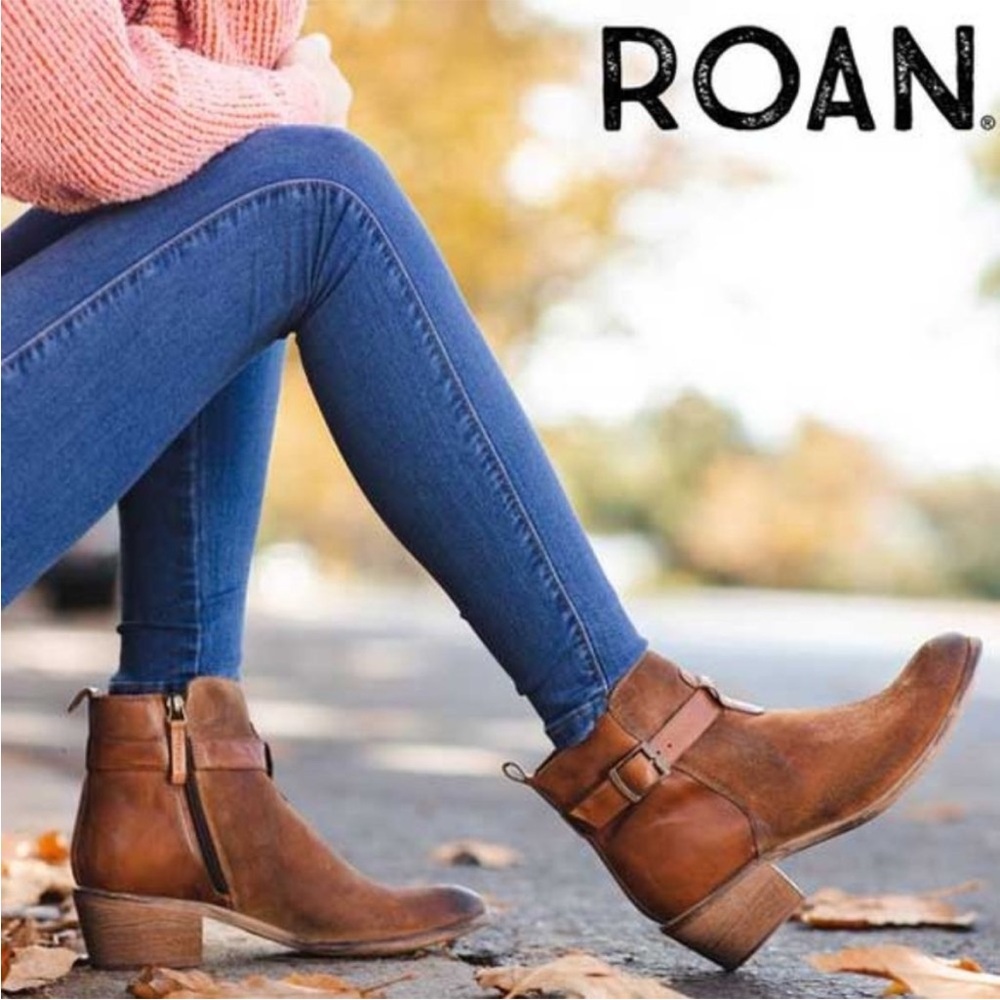 ROAN by BED STU | Uma Side Zip Ankle Boots Distressed Leather Dark Tan Size 9.5